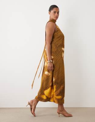 Asos Curve Asos Design Curve Performance Fabric Scoop Neck Midaxi Dress With Scarf In Gold