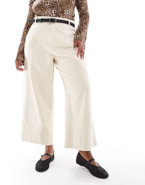 ASOS DESIGN Curve cropped wide leg trousers in sand