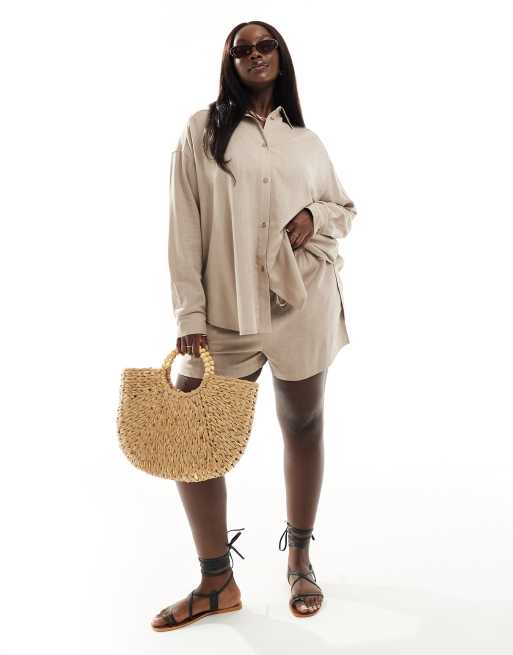 ASOS DESIGN Curve – Piaskowe wsuwane szorty z imitacji lnu, część zestawu