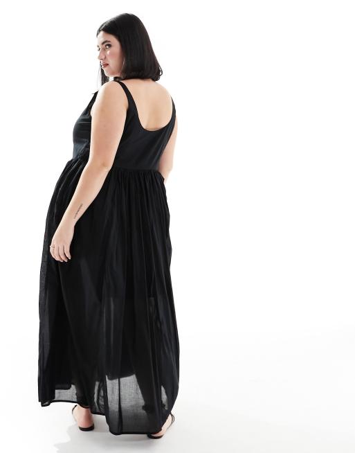 ASOS DESIGN Curve - Picnic - Sort midi-sommerkjole i voile, 3 af 4
