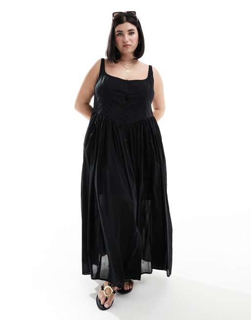 ASOS DESIGN Curve - Picnic - Sort midi-sommerkjole i voile, 4 af 4
