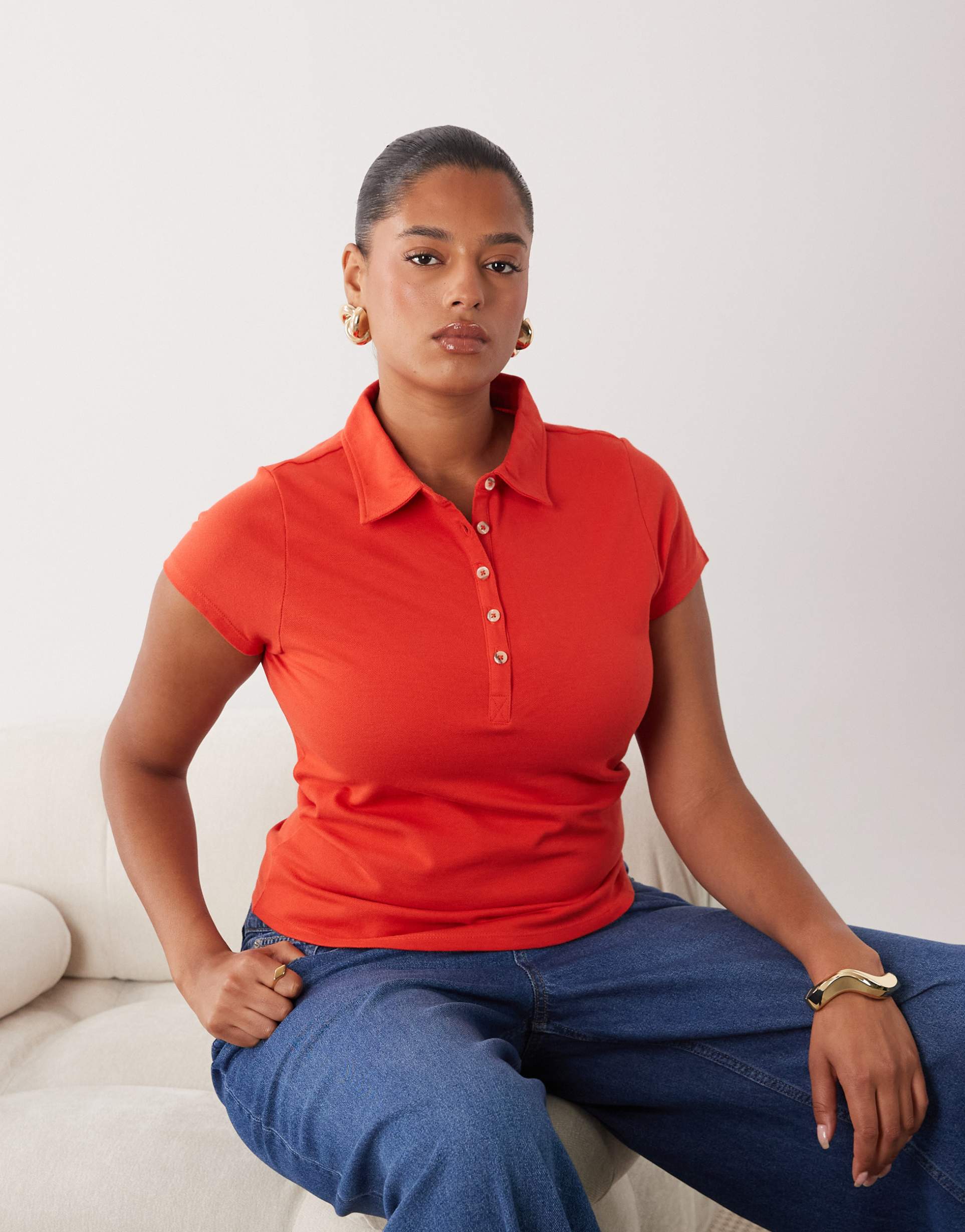 asos design curve picquot shrunken polo in red