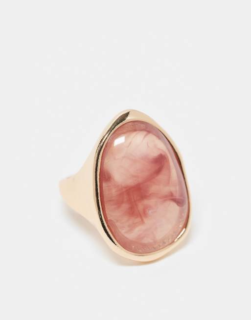 ASOS DESIGN Curve – Pierścionek w odcieniu złota z różowymi kamieniem półszlachetnym