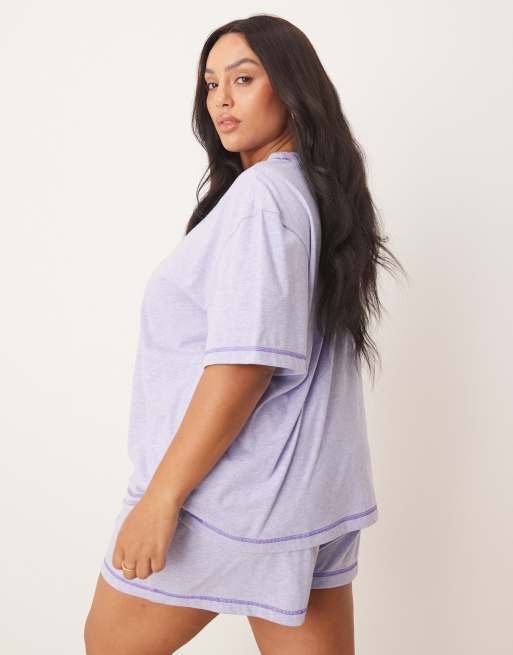 ASOS DESIGN Curve - Pigiama color lilla mélange con T-shirt oversize e pantaloncini, 4 di 4