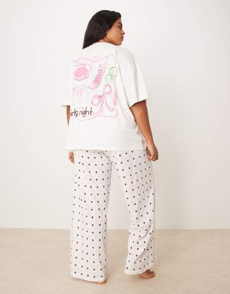 ASOS DESIGN Curve - Pigiama con grafica Girls Night composto da T-shirt oversize e pantaloni a fondo ampio - view 1