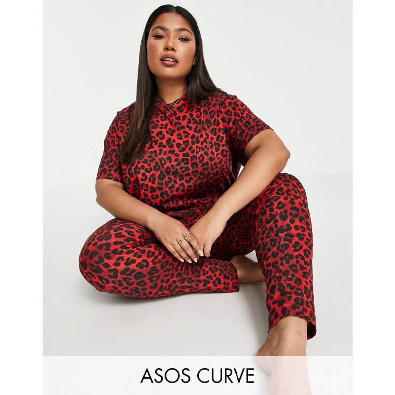 Donna Intimo e abbigliamento notte DESIGN Curve - Pigiama rosso leopardato con maglietta e leggings