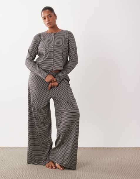 ASOS DESIGN Curve - Pijama a rayas marrones Mix & Match - view 1