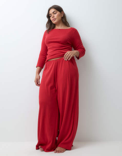 ASOS DESIGN Curve - Pijama rojo de punto pointelle - view 1