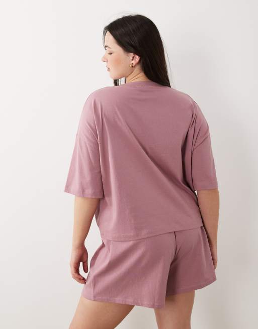 ASOS DESIGN Curve pilates princess graphic tee and short pyjama set in pink, 5 of 5