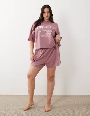 Asos Curve Asos Design Curve Pilates Princess Graphic Tee And Shorts Pajama Set In Multi