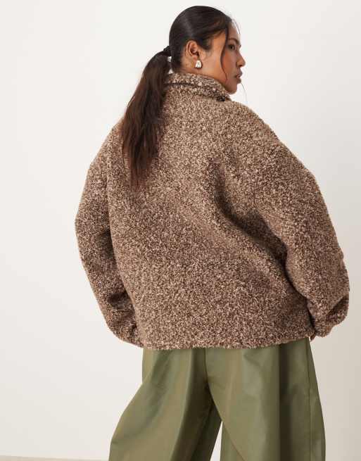 ASOS DESIGN Curve - Pile soffice con colletto e zip in due tonalità neutre, 4 di 4