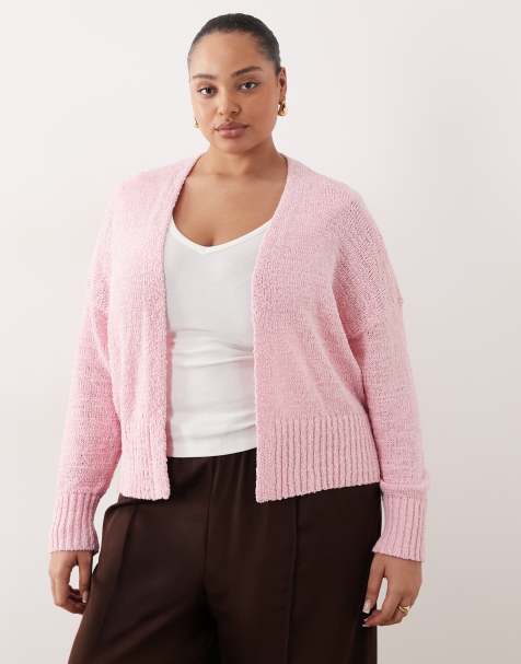 ASOS DESIGN Curve - Pink åben cardigan i nistret strik - view 1