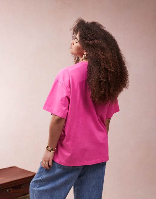 ASOS DESIGN Curve - Pink og oversized T-shirt med broderet kosmisk grafik, 2 af 4