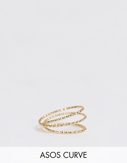 ASOS DESIGN Curve pinky ring in textured wire wrap design in gold tone
