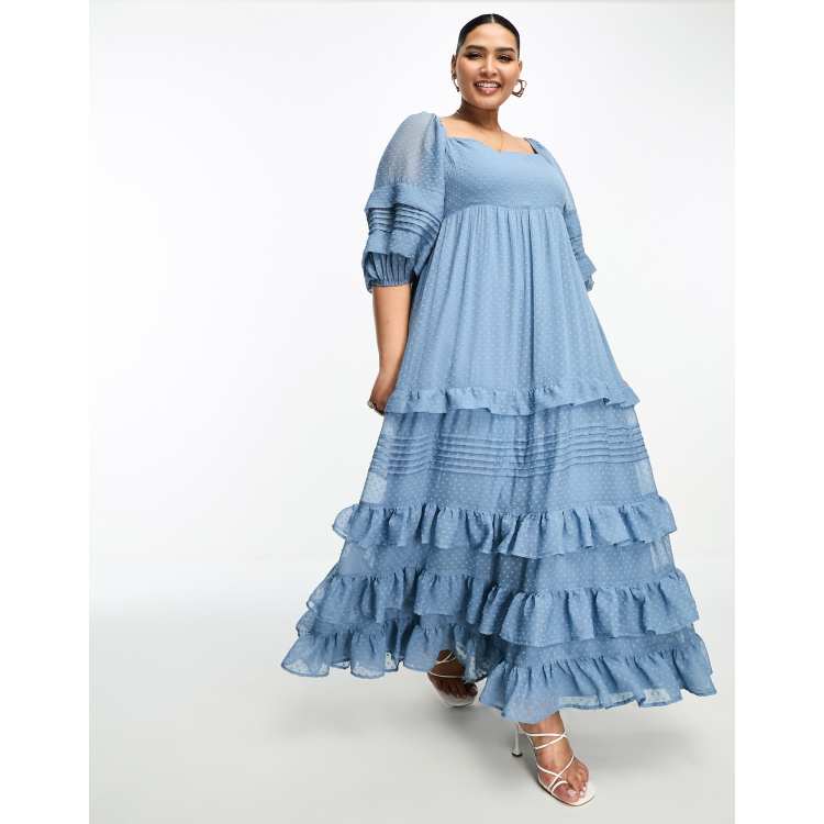 L’Or　Design Pin tuck Tiered Dress ASOS DESIGN Curve pintuck detail ruffle hem maxi dress in