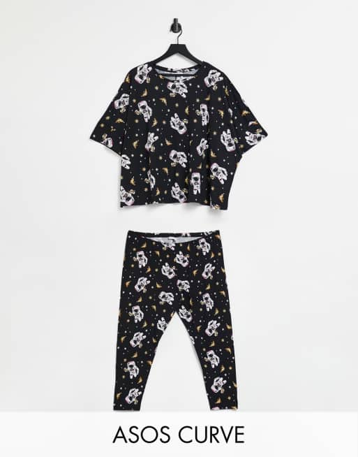 ASOS DESIGN pizza in space tee & legging pajama set in black