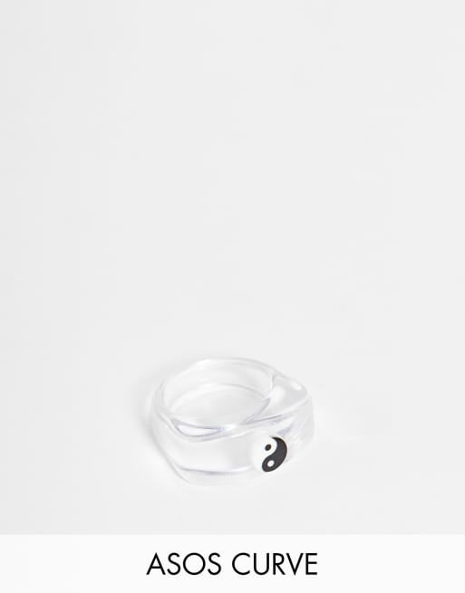 ASOS DESIGN Curve plastic ring with ying yang in clear plastic