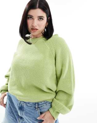 Asos Design Curve Plated Jumper With Balloon Sleeve In Green