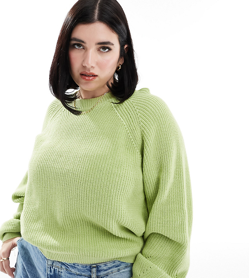 ASOS DESIGN Curve plated jumper with balloon sleeve in green