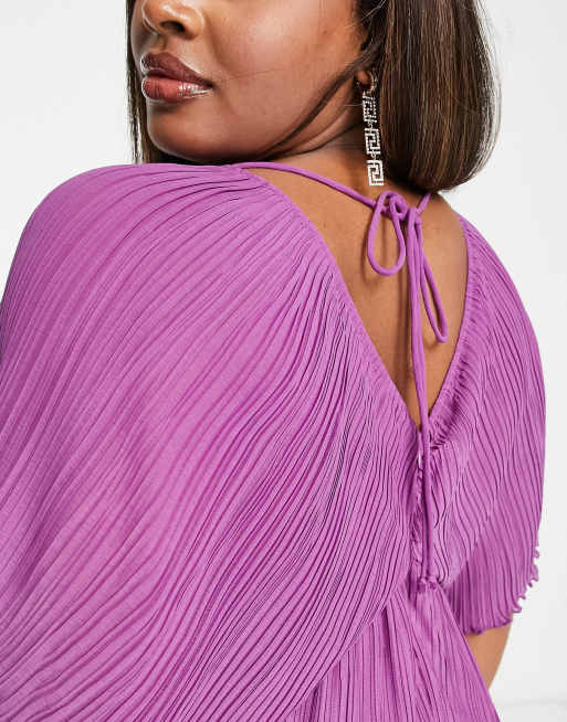 ASOS DESIGN Curve pleat detail batwing mini dress in purple