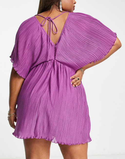 ASOS DESIGN Curve pleat detail batwing mini dress in purple | ASOS