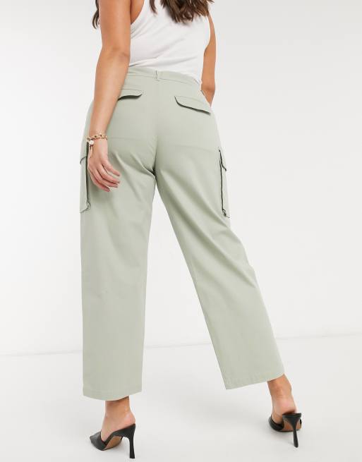ASOS DESIGN Curve pleat-front chino with cargo pockets in sage, 2 of 4