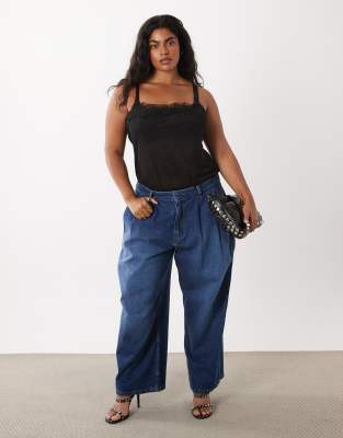 Asos Curve Asos Design Curve Pleat Front Horseshoe Jean In Blue