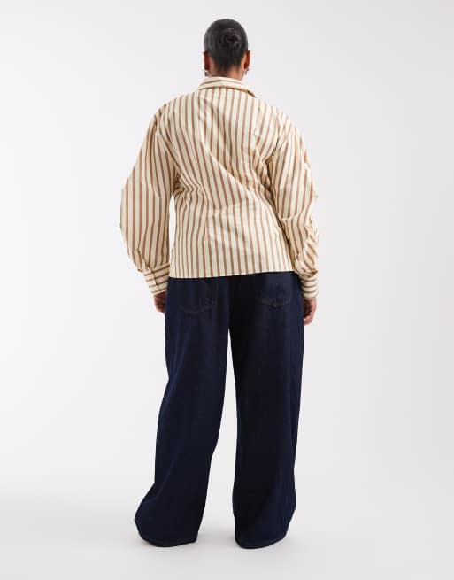 ASOS DESIGN Curve pleat front horseshoe jean in rinse, 4 of 5