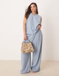 [ASOS DESIGN] ASOS DESIGN Curve pleat front wide leg pants with linen look in blue (part of a set) 18 Blue