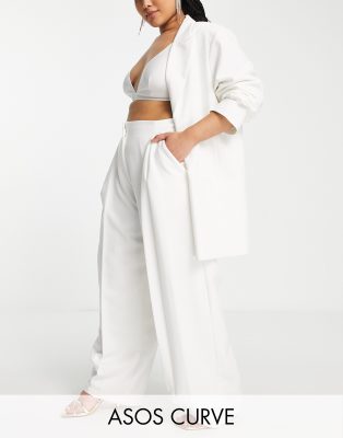 ASOS DESIGN satin wide leg pants in ivory