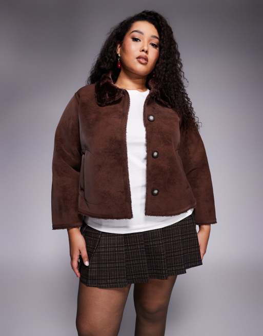 ASOS DESIGN Curve pleat wool pleated micro mini skort in chocolate check print