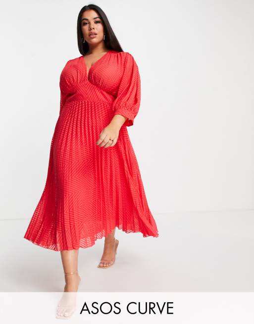 Asos red 2024 pleated dress