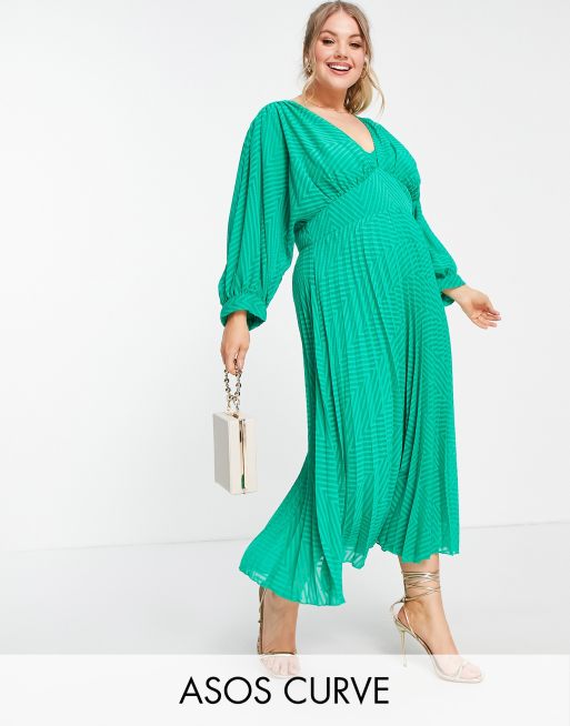 ASOS DESIGN Curve pleated batwing midi dress in chevron dobby ASOS