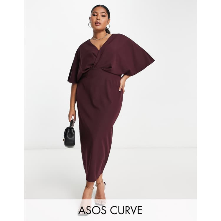 Asos Curve Curve Blouson Wrap Midi Dress With Pleated Skirt, $56