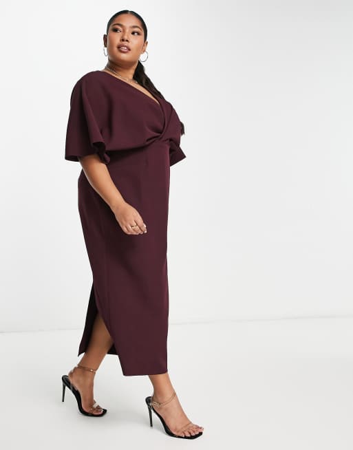 Asos Curve Curve Blouson Wrap Midi Dress With Pleated Skirt, $56