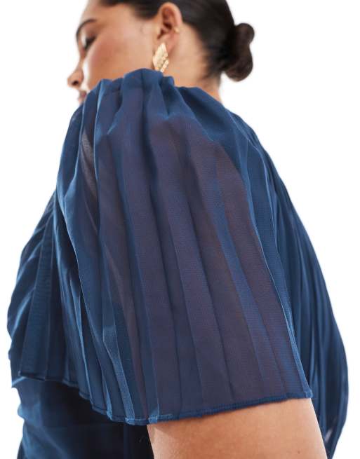 Asos navy pleated dress deals