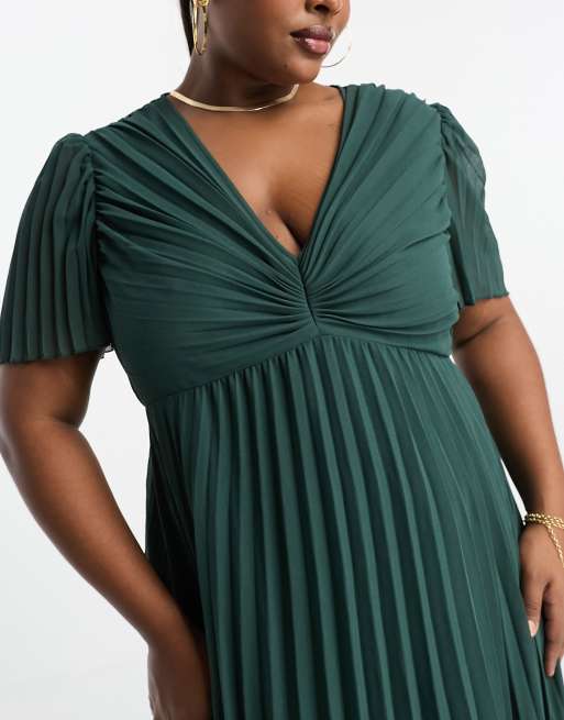 Buy Friends Like These Green Puff Sleeve Ruched Waist V Neck Midi Summer  Dress from the Next UK online shop