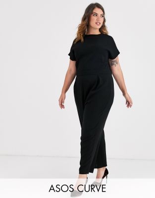 ASOS DESIGN Curve pleated bodice jumpsuit-Black