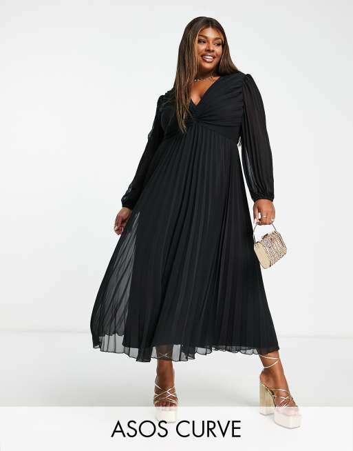 Asos black pleated outlet dress