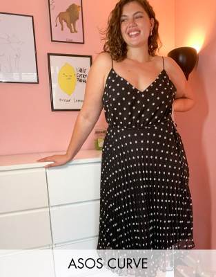 black and white spotty midi dress