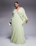 [ASOS Curve] ASOS DESIGN Curve pleated chiffon twist front maxi dress in apple green 28 Sage green