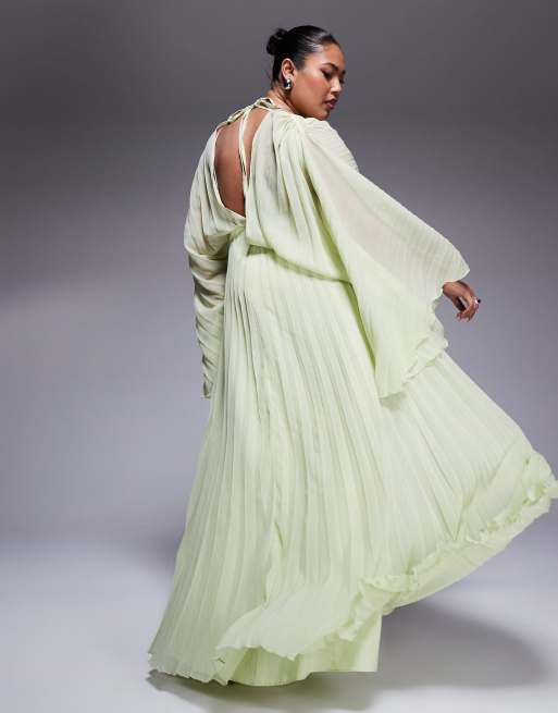 ASOS DESIGN Curve pleated chiffon twist front maxi dress in apple green
