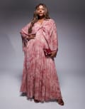 [ASOS Curve] ASOS DESIGN Curve pleated chiffon twist front maxi dress in pink floral-Multi 28 Pink floral
