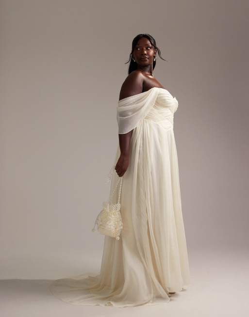 ASOS DESIGN Curve pleated corset maxi wedding dress with draped