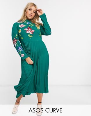 asos green pleated dress