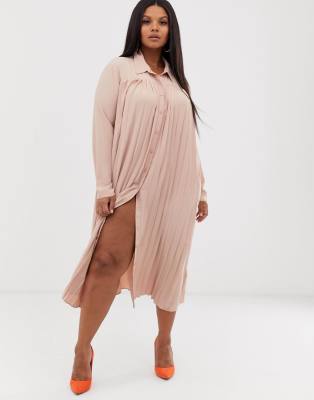 pleated midi shirt dress