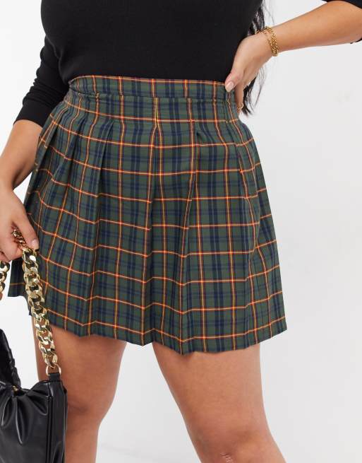 Green checkered pleated outlet skirt