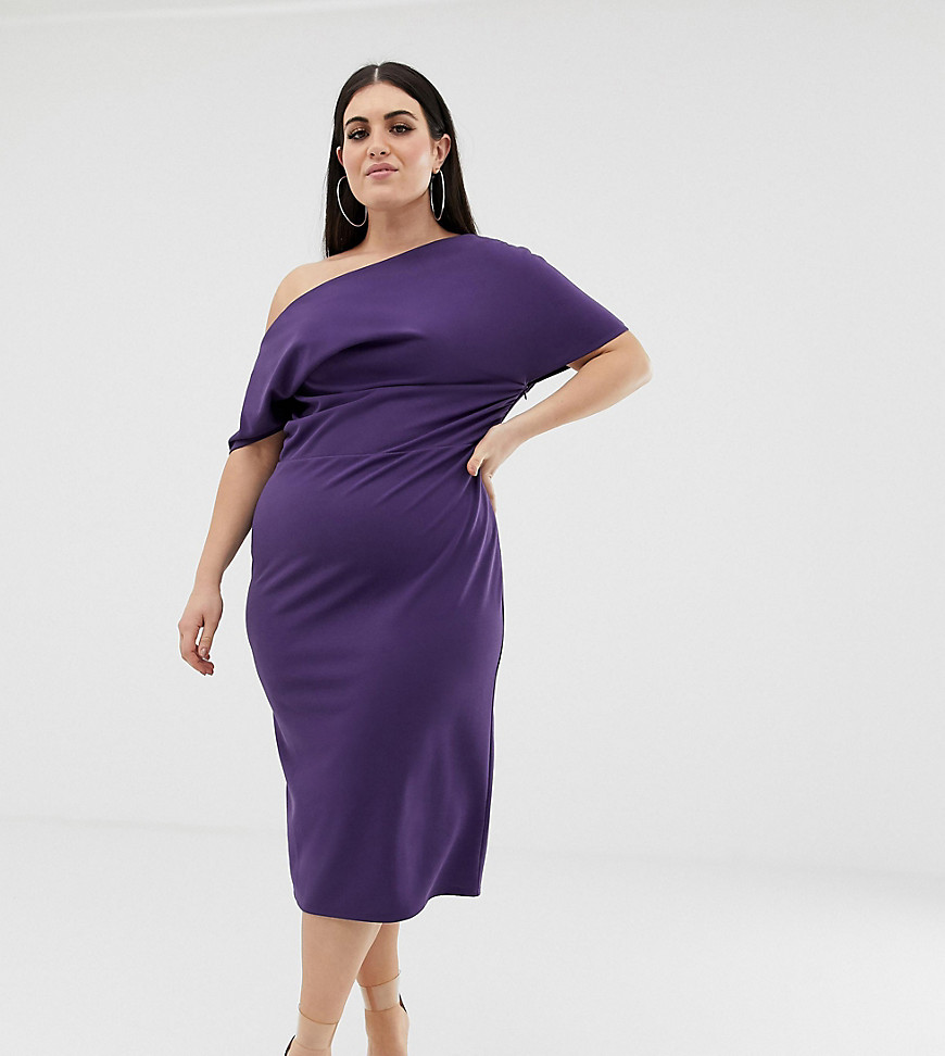 ASOS DESIGN Curve pleated shoulder pencil dress-Purple