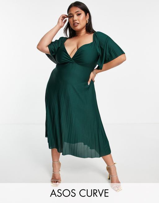 ASOS DESIGN Curve pleated twist back cap sleeve midi dress in