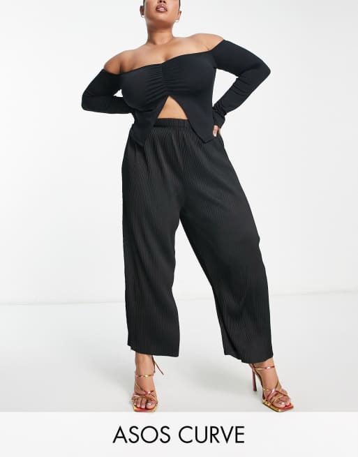 ASOS DESIGN Curve plisse culotte pants in black